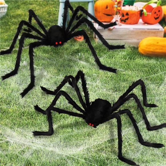 Halloween Giant Spider Decorations Outdoor: 2 Pack 5 Ft. Large Spiders - Picture 2 of 6
